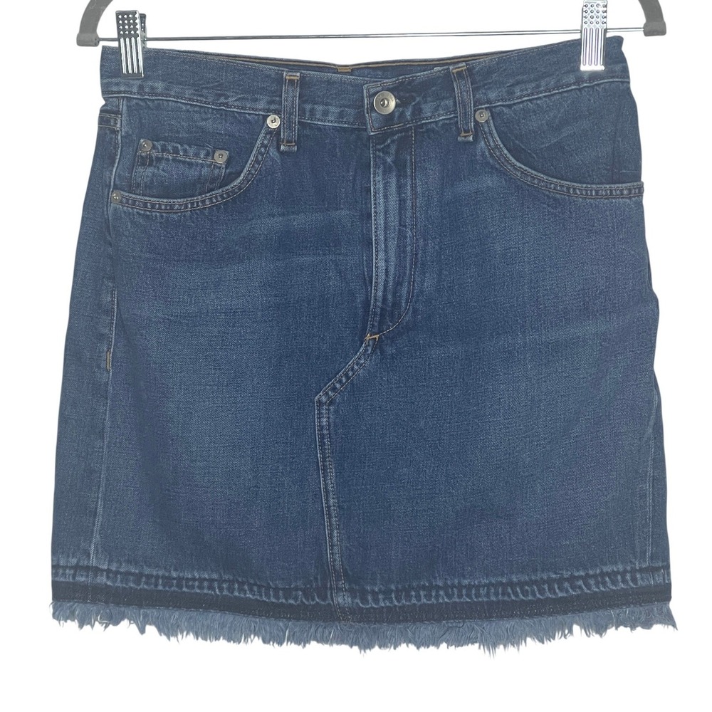 Rag & Bone JEAN Women Medium Wash Raw Hem Denim Mini Skirt Size 28